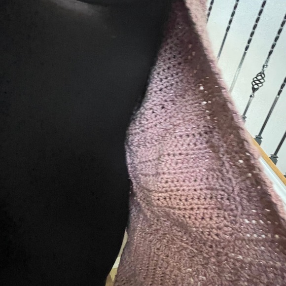 Hand knitted homemade mauve sweater cardigan, puffy‎ sleeves, oversized, L XL - Picture 11 of 13